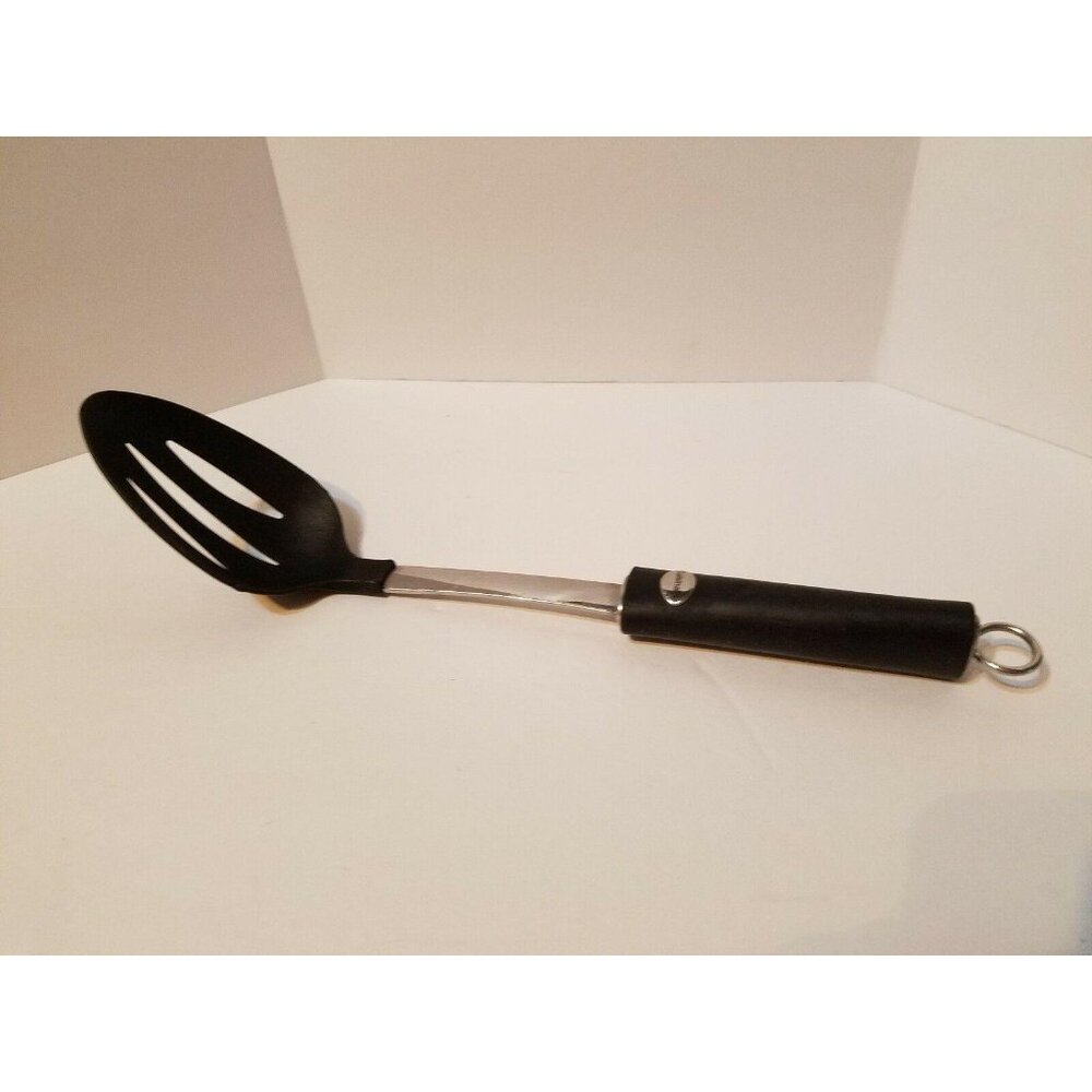 Cuisinart Black Nylon Slotted Strainer Spoon Stainless Steel Rubber Handle 13"